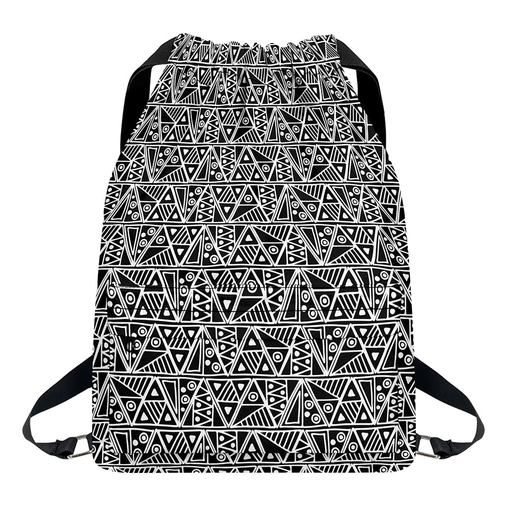 Black And White African Ethnic Print Drawstring Backpack