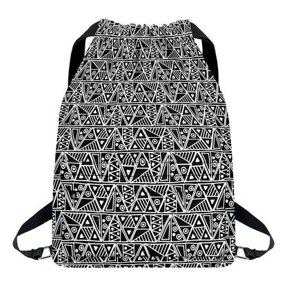 Black And White African Ethnic Print Drawstring Backpack