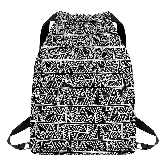 Black And White African Ethnic Print Drawstring Backpack
