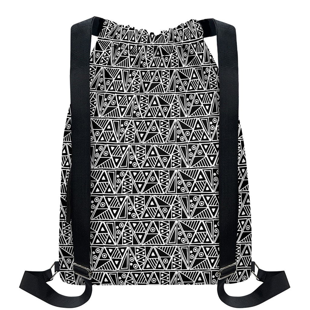 Black And White African Ethnic Print Drawstring Backpack