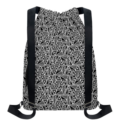 Black And White African Ethnic Print Drawstring Backpack
