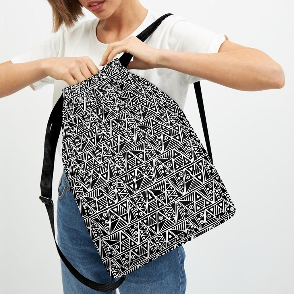 Black And White African Ethnic Print Drawstring Backpack