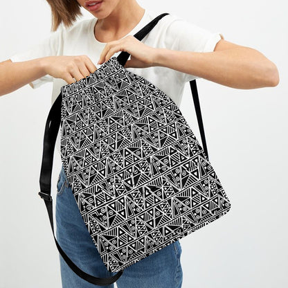 Black And White African Ethnic Print Drawstring Backpack