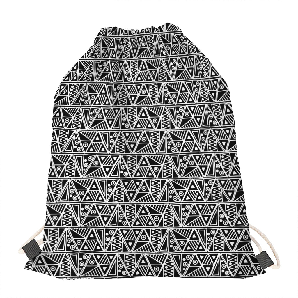 Black And White African Ethnic Print Drawstring Bag