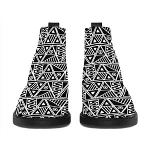 Black And White African Ethnic Print Flat Ankle Boots