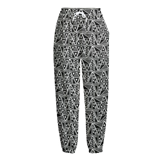 Black And White African Ethnic Print Fleece Lined Knit Pants
