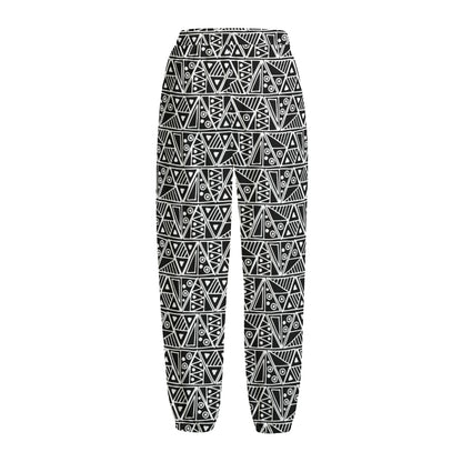 Black And White African Ethnic Print Fleece Lined Knit Pants