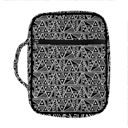 Black And White African Ethnic Print Front Pocket Bible Bag