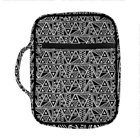 Black And White African Ethnic Print Front Pocket Bible Bag