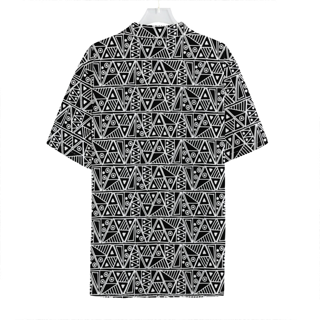 Black And White African Ethnic Print Hawaiian Shirt
