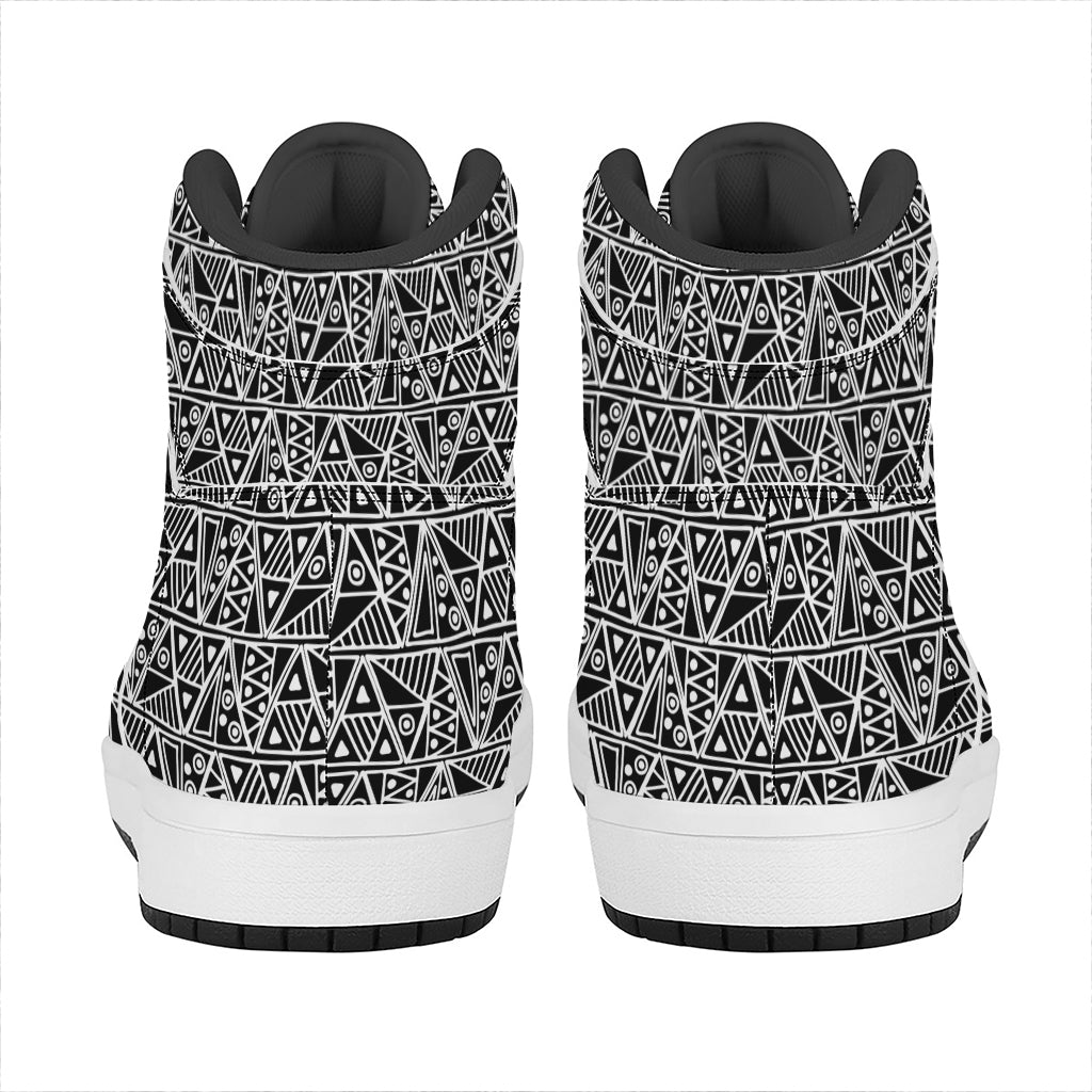 Black And White African Ethnic Print High Top Leather Sneakers
