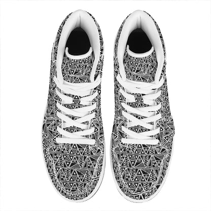 Black And White African Ethnic Print High Top Leather Sneakers