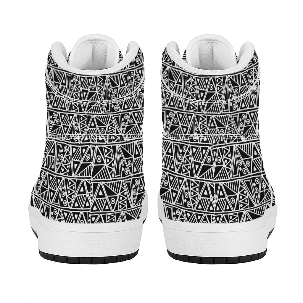 Black And White African Ethnic Print High Top Leather Sneakers