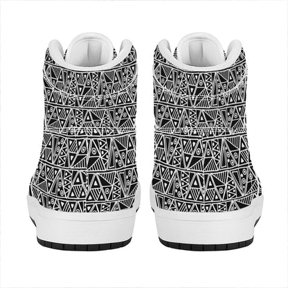 Black And White African Ethnic Print High Top Leather Sneakers