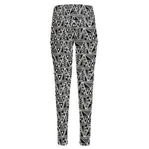 Black And White African Ethnic Print High-Waisted Pocket Leggings