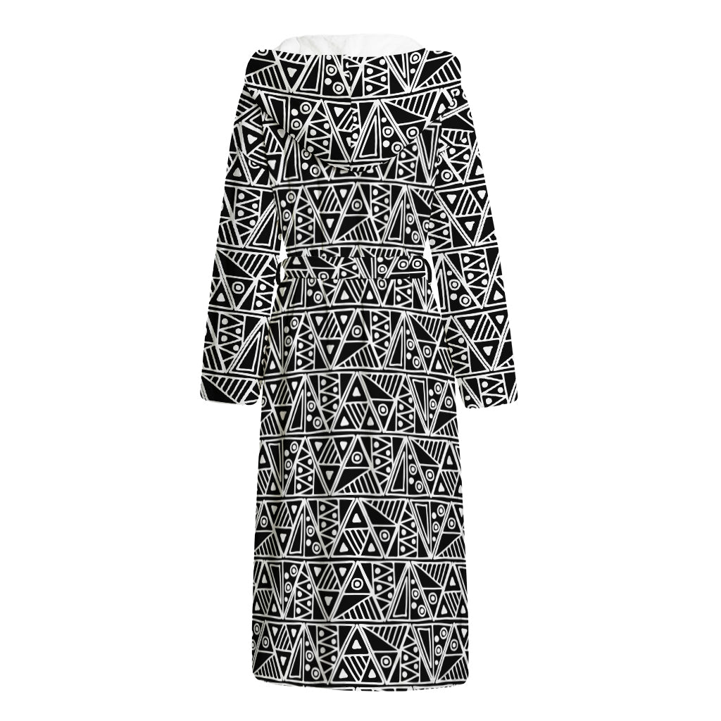Black And White African Ethnic Print Hooded Bathrobe
