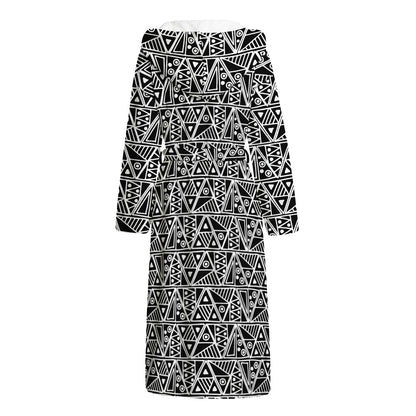 Black And White African Ethnic Print Hooded Bathrobe