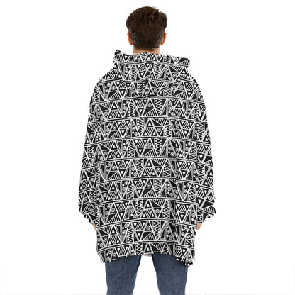 Black And White African Ethnic Print Hoodie Blanket