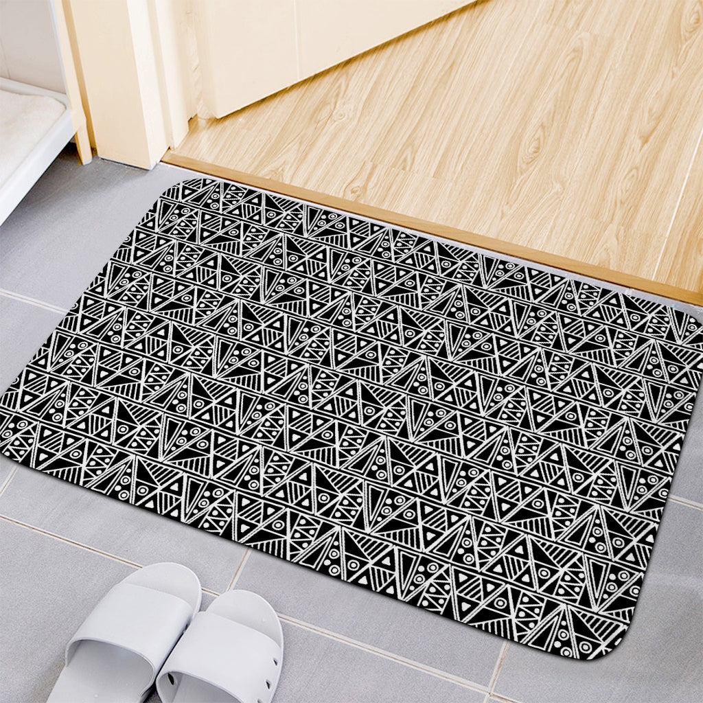 Black And White African Ethnic Print Indoor Door Mat
