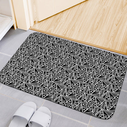 Black And White African Ethnic Print Indoor Door Mat