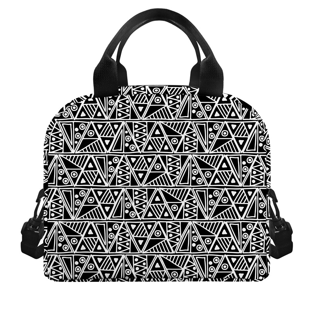 Black And White African Ethnic Print Insulated Lunch Bag