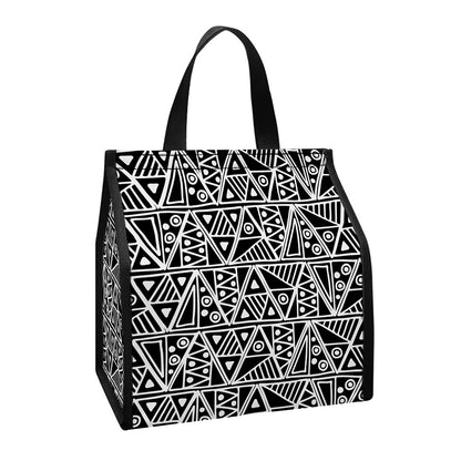 Black And White African Ethnic Print Insulated Lunch Tote