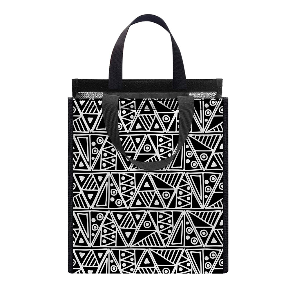 Black And White African Ethnic Print Insulated Lunch Tote