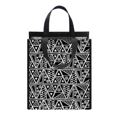 Black And White African Ethnic Print Insulated Lunch Tote