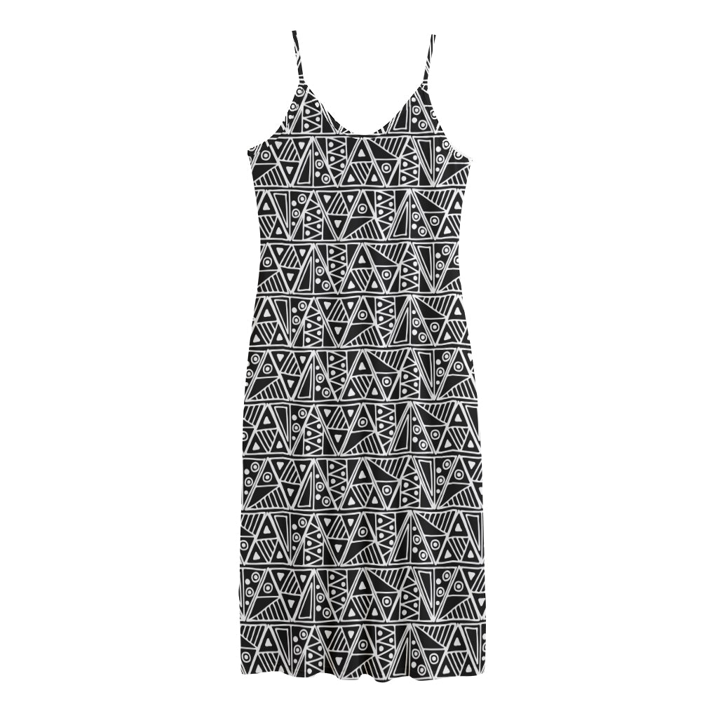 Black And White African Ethnic Print Jersey Midi Cami Dress