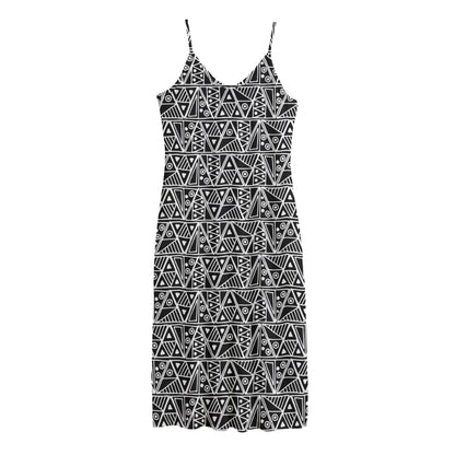Black And White African Ethnic Print Jersey Midi Cami Dress