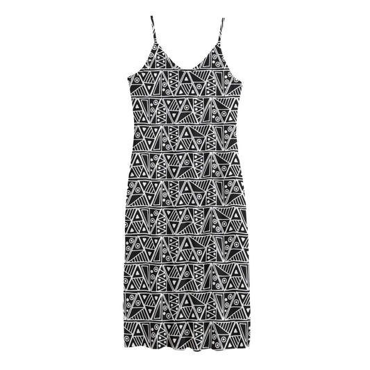 Black And White African Ethnic Print Jersey Midi Cami Dress