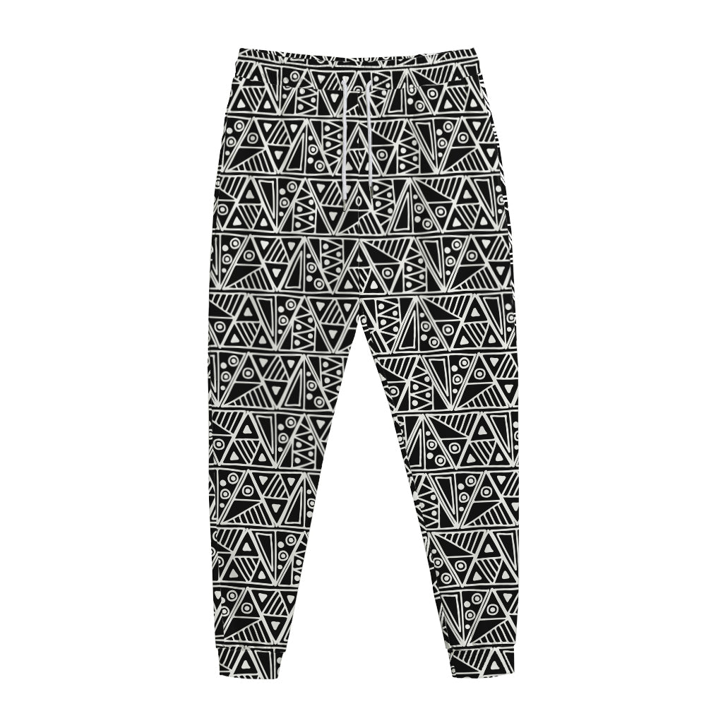Black And White African Ethnic Print Jogger Pants