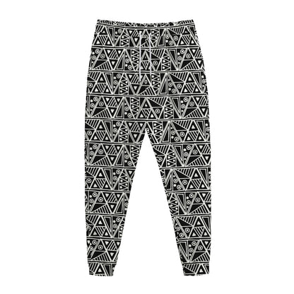 Black And White African Ethnic Print Jogger Pants