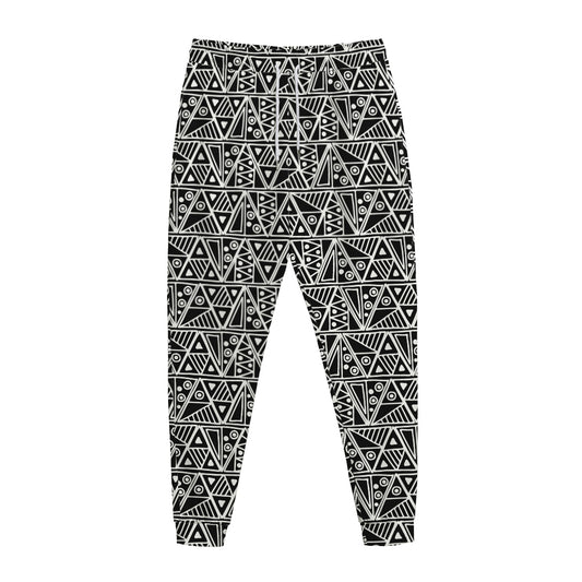 Black And White African Ethnic Print Jogger Pants
