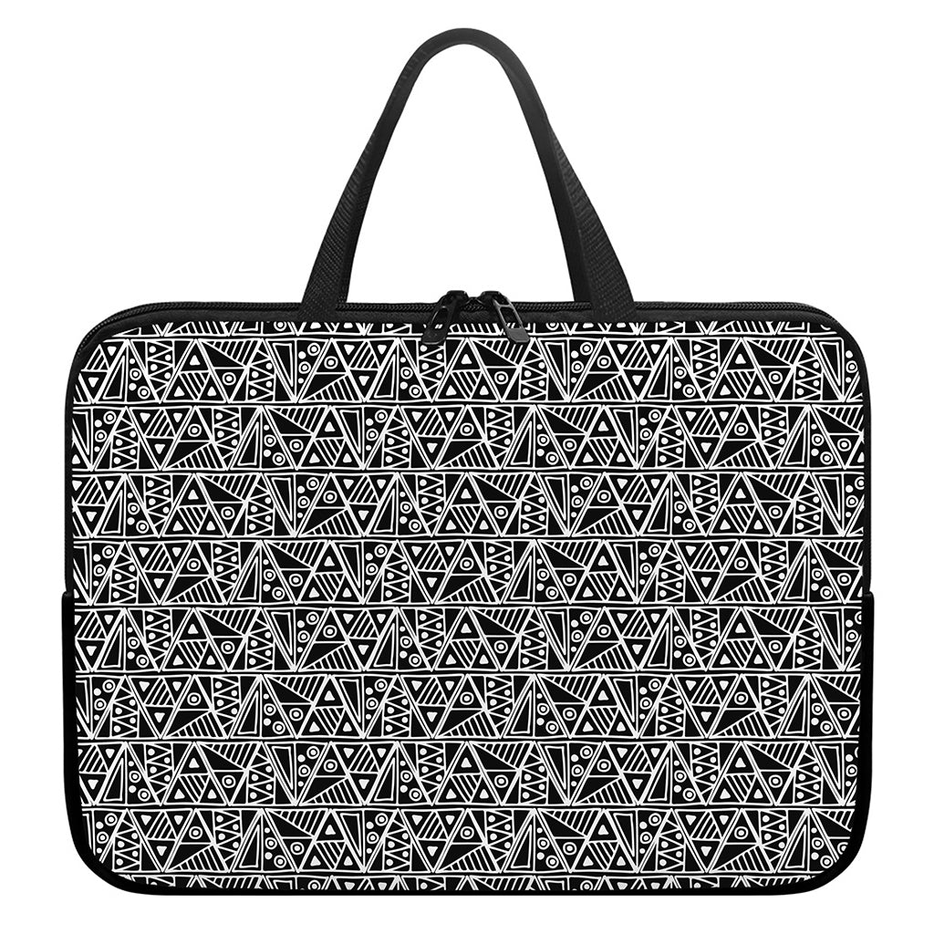 Black And White African Ethnic Print Laptop Sleeve With Handle
