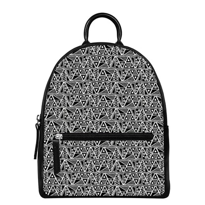 Black And White African Ethnic Print Leather Backpack