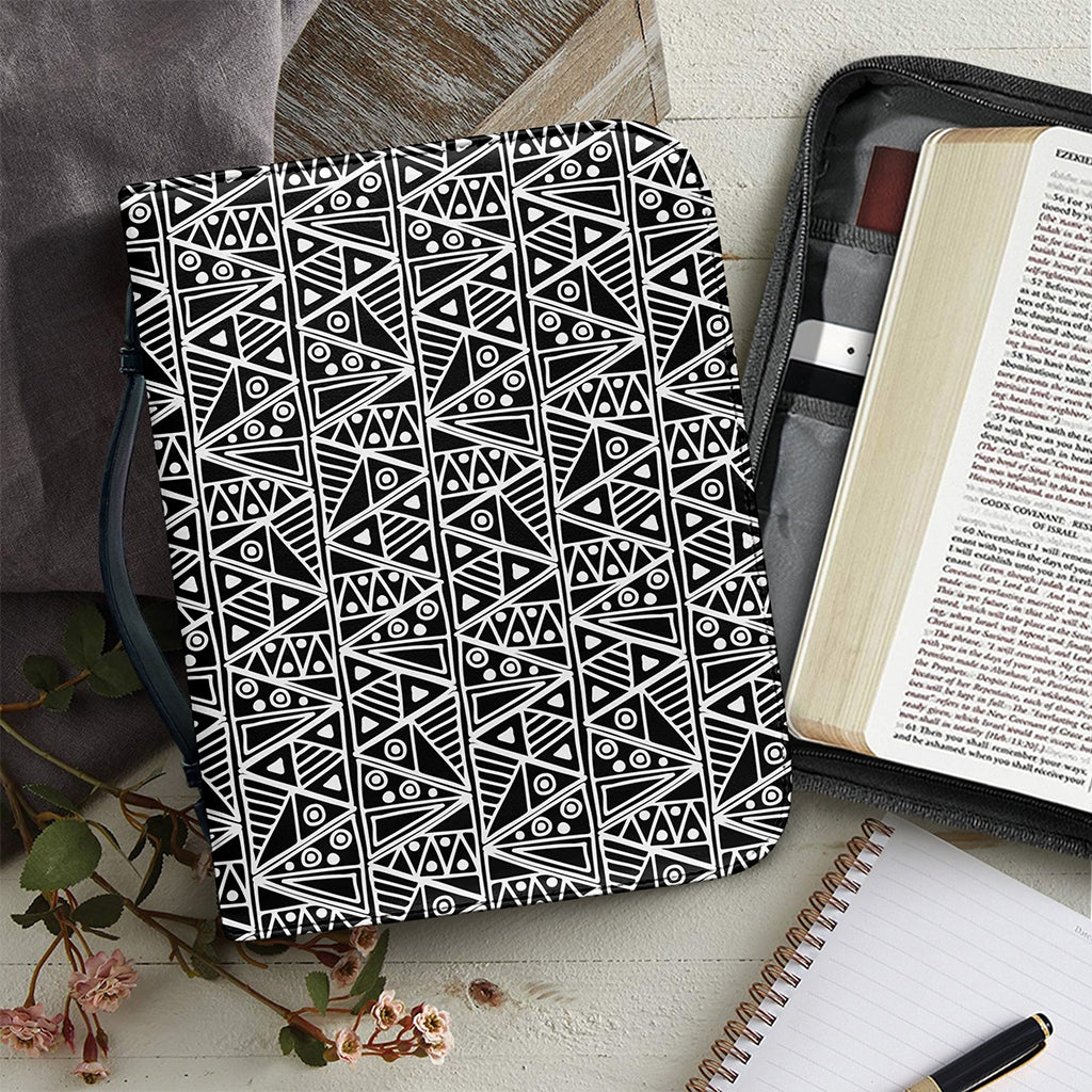 Black And White African Ethnic Print Leather Bible Cover