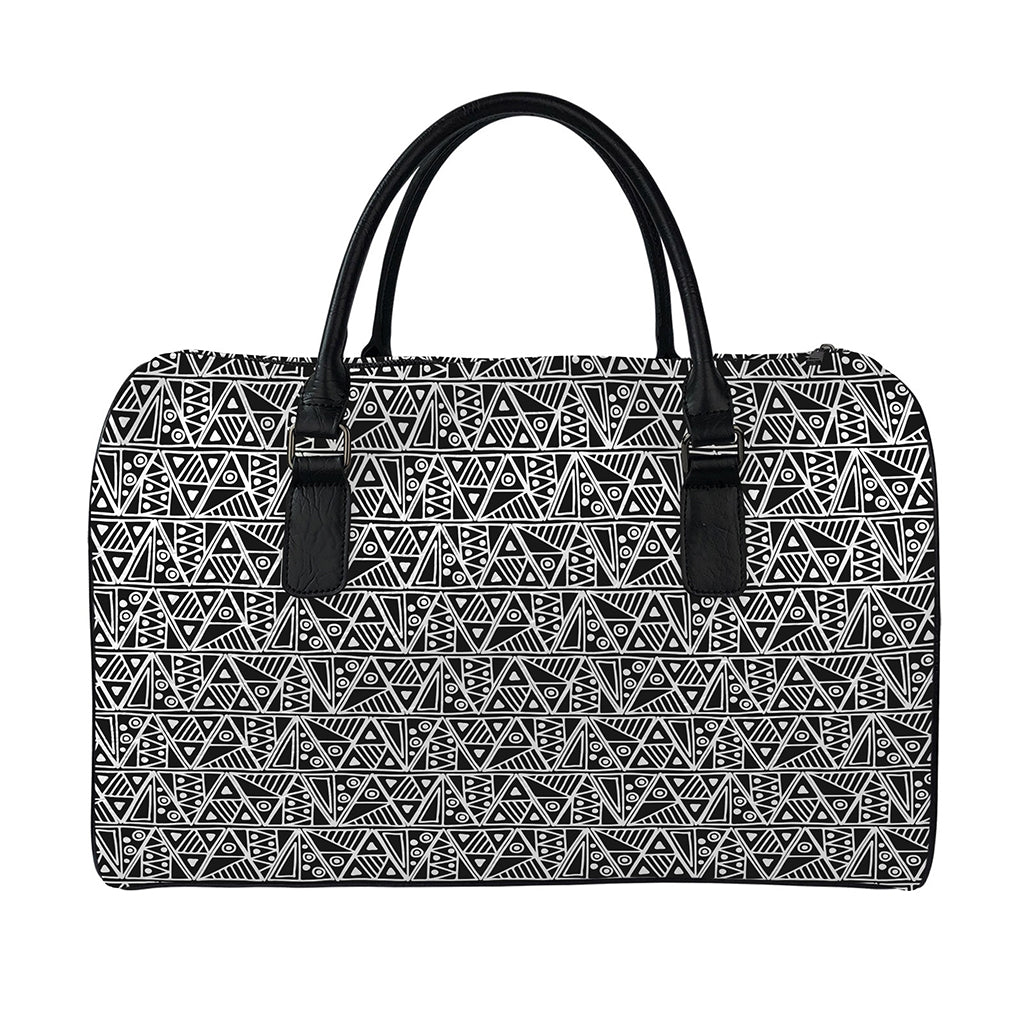 Black And White African Ethnic Print Leather Duffle Bag