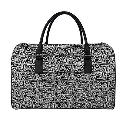 Black And White African Ethnic Print Leather Duffle Bag