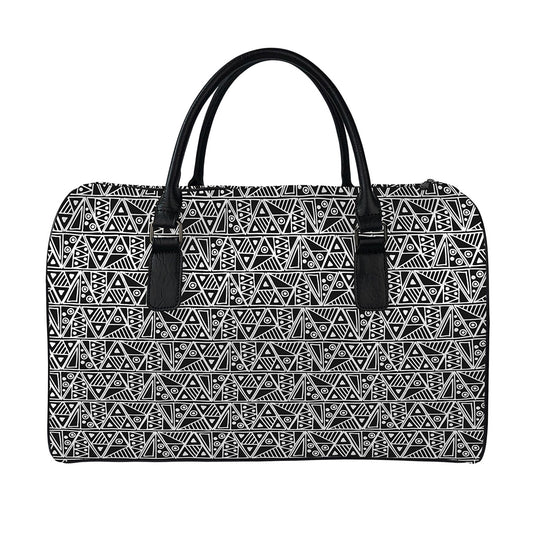 Black And White African Ethnic Print Leather Duffle Bag