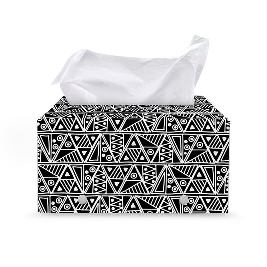 Black And White African Ethnic Print Leather Tissue Box Cover