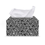 Black And White African Ethnic Print Leather Tissue Box Cover