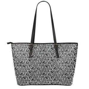 Black And White African Ethnic Print Leather Tote Bag