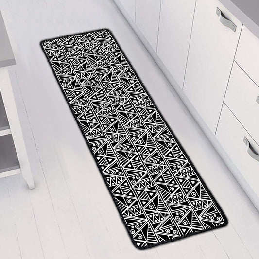 Black And White African Ethnic Print Long Kitchen Mat