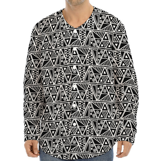 Black And White African Ethnic Print Long Sleeve Baseball Jersey