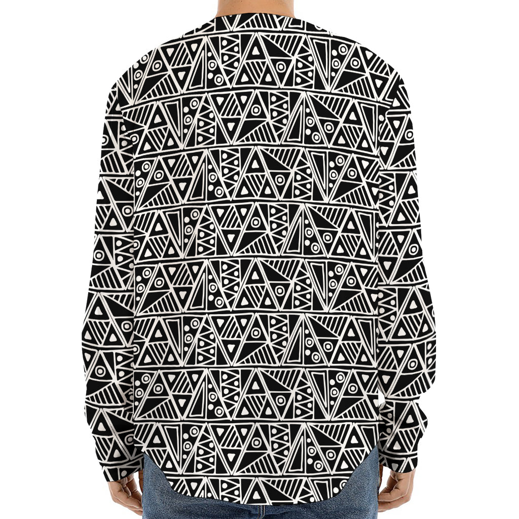 Black And White African Ethnic Print Long Sleeve Baseball Jersey