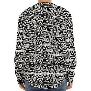 Black And White African Ethnic Print Long Sleeve Baseball Jersey