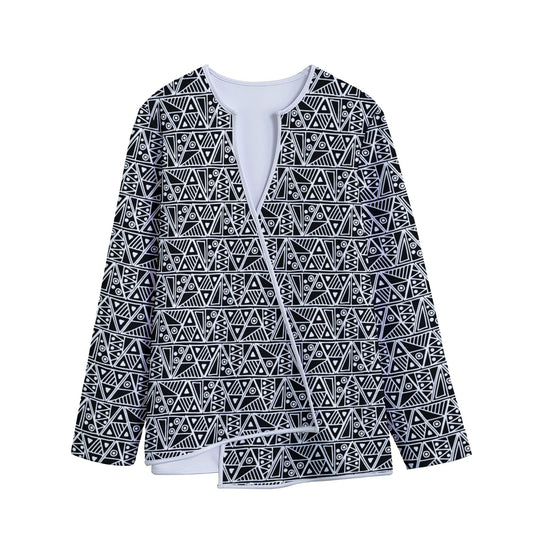 Black And White African Ethnic Print Long Sleeve Short Coat