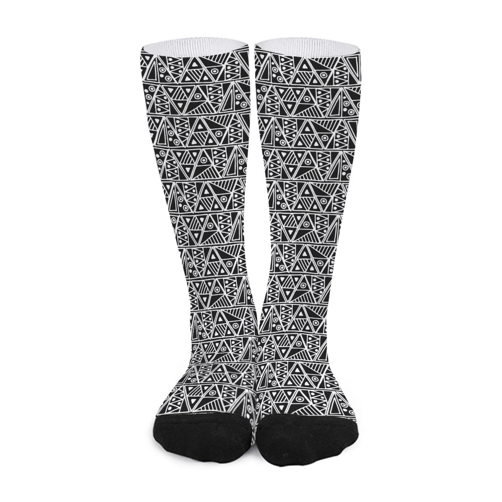 Black And White African Ethnic Print Long Socks