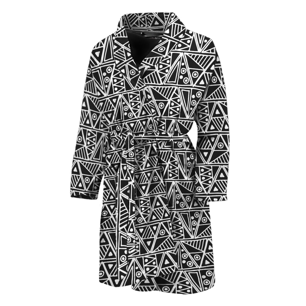 Black And White African Ethnic Print Men's Bathrobe